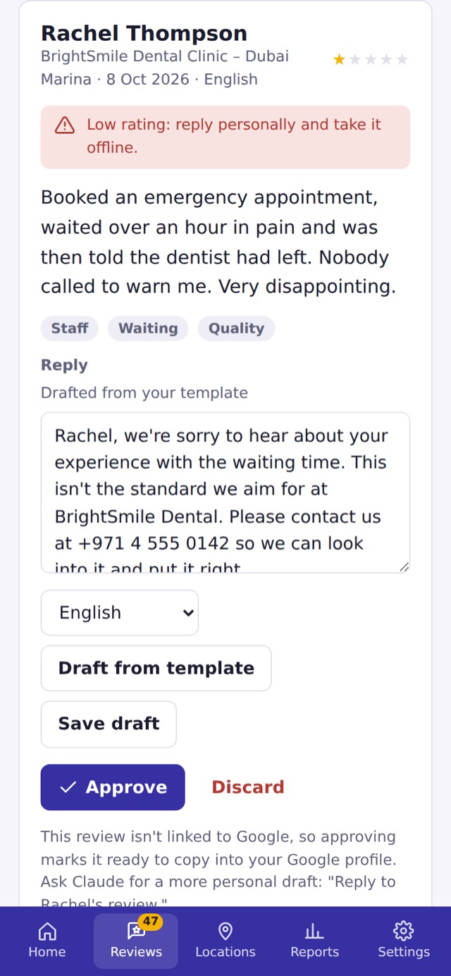 The review inbox on a phone