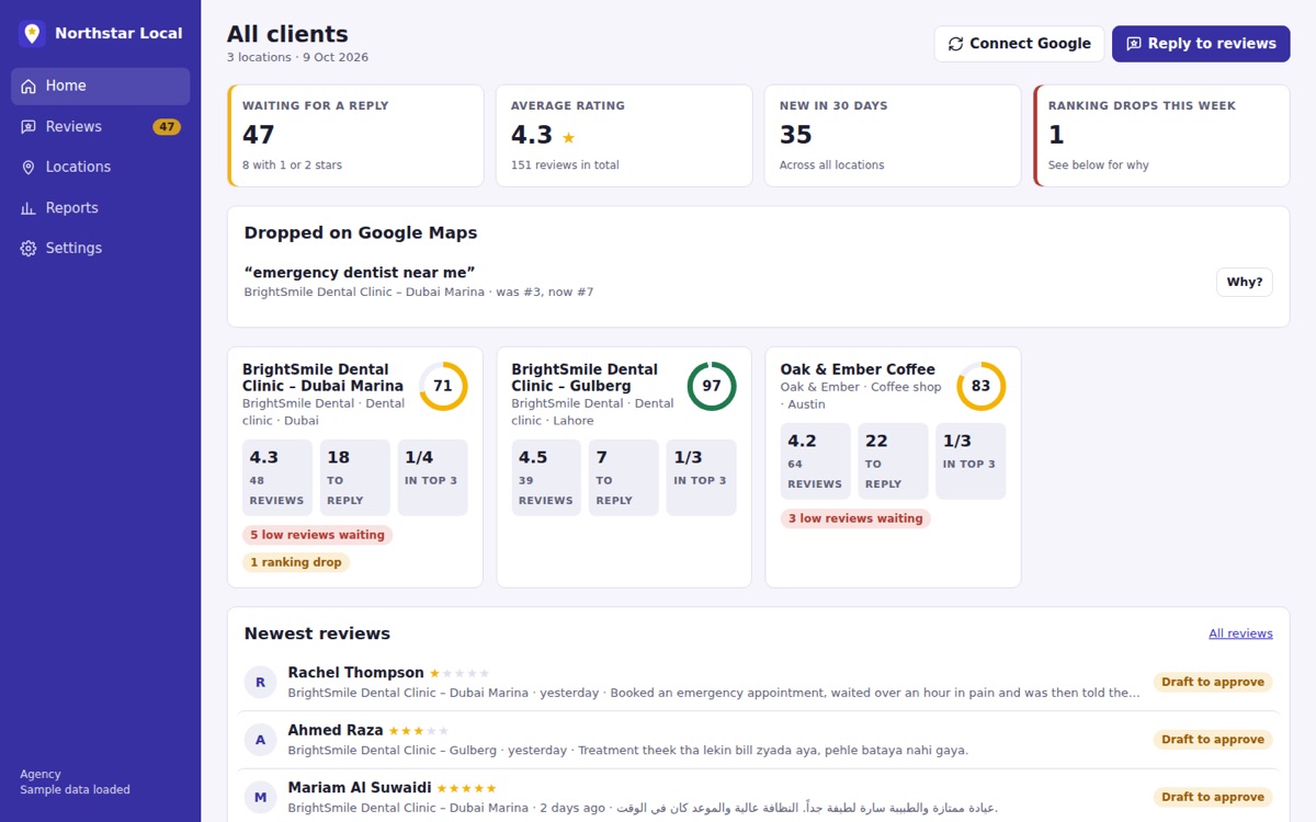 Reviews & Google Maps screen