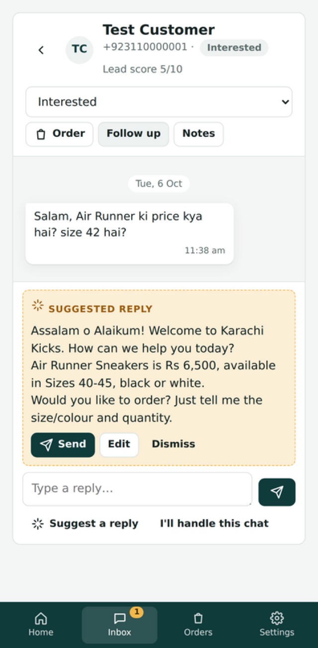 A suggested reply on a phone